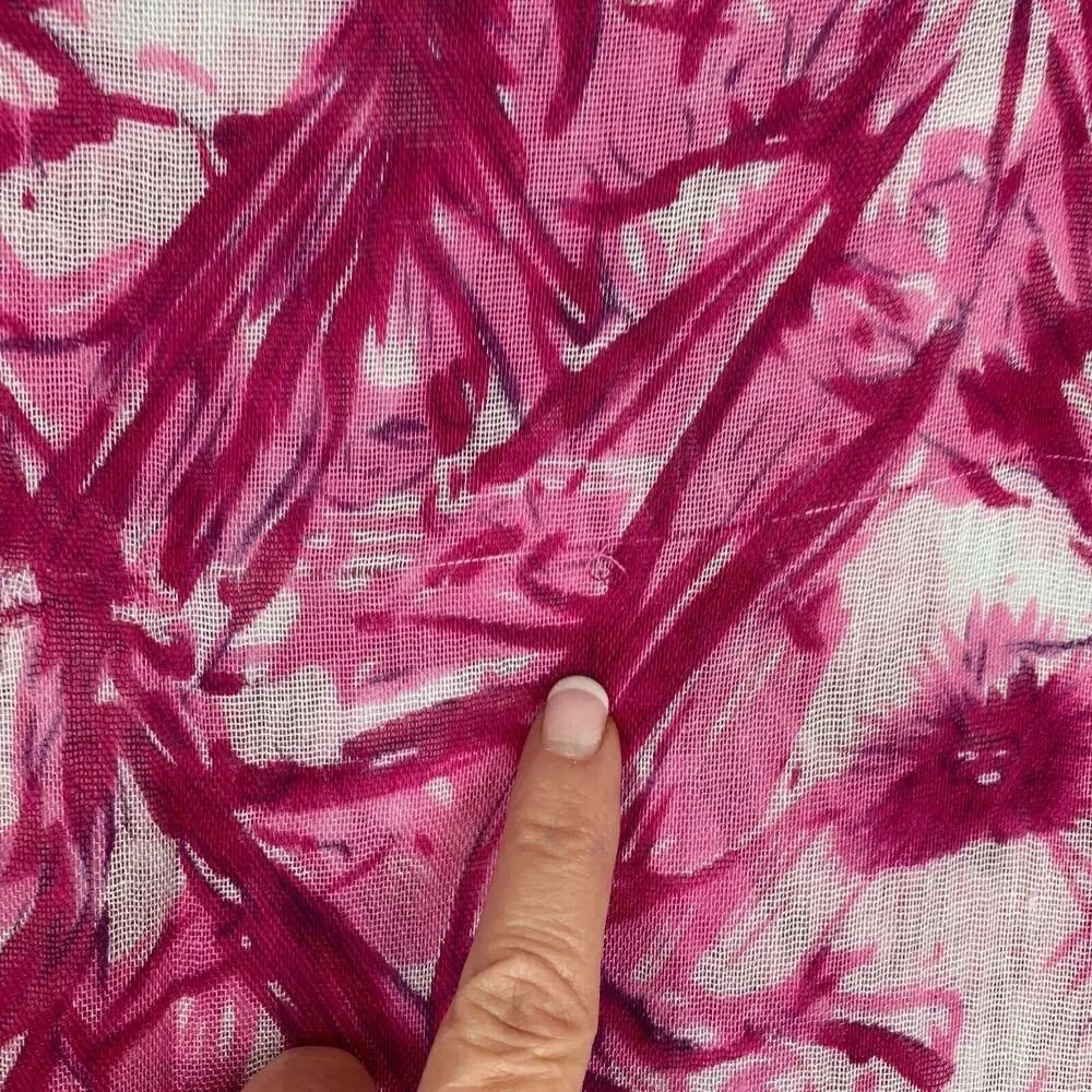 Soft Semi Sheer Viscose Gauze Rectangle Scarf Wrap Pink White Floral Fringe Ends